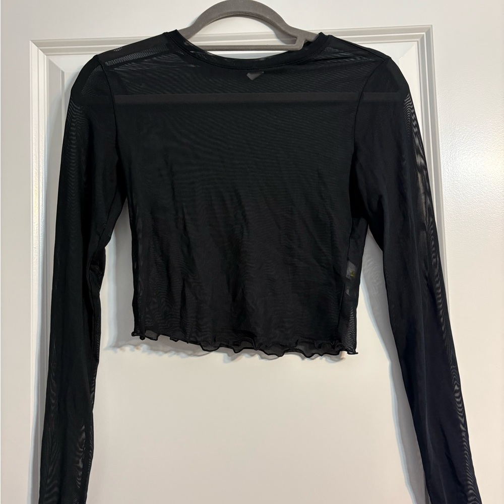 BP Black Mesh Long Sleeve Crop Top
